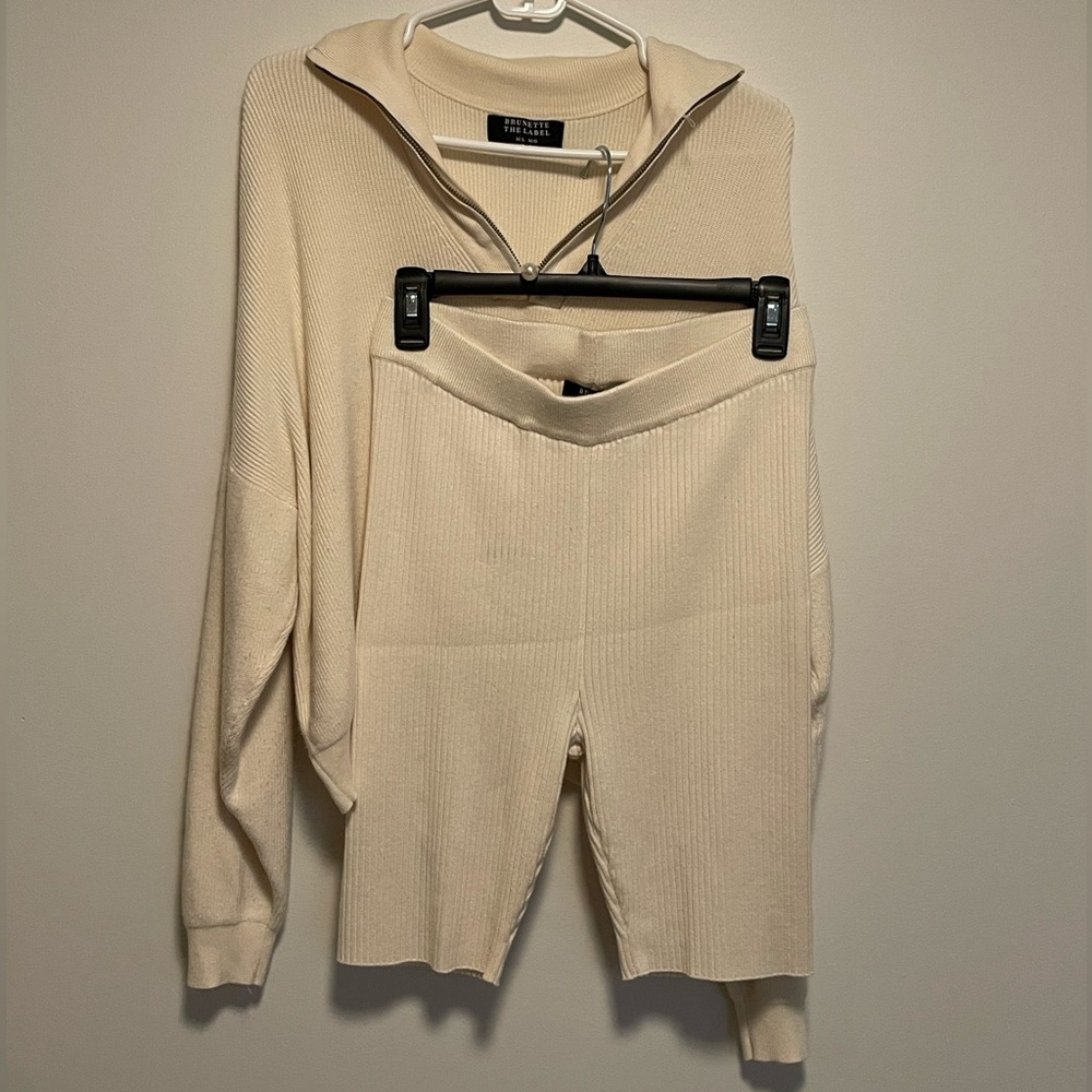 Brunette The Label Cream Ribbed Sweater Set